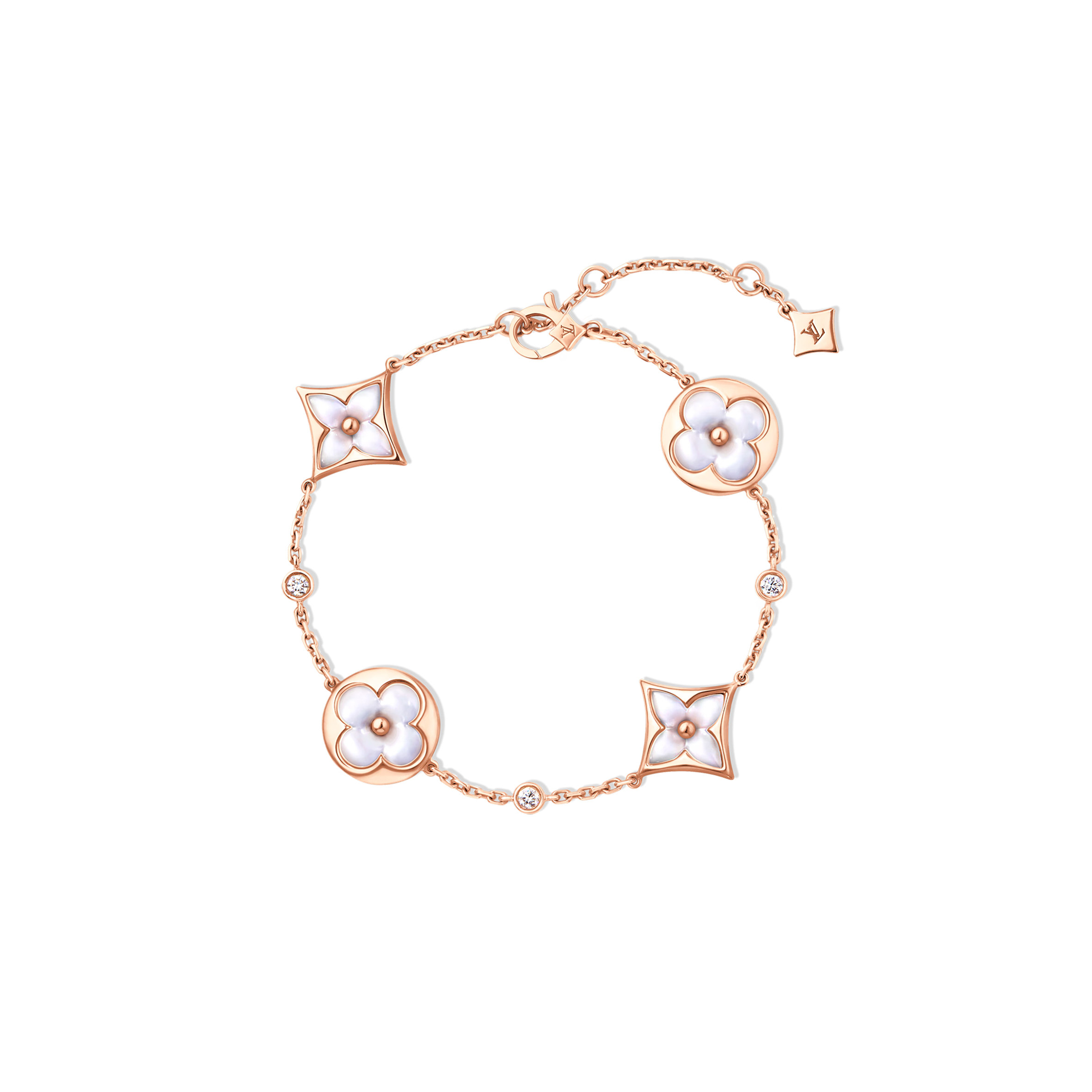 LOUIS VUITTON COLOR BLOSSOM BB MULTI-MOTIF BRACELET, PINK GOLD, WHITE MOTHER-OF-PEARL AND DIAMONDS Q95596